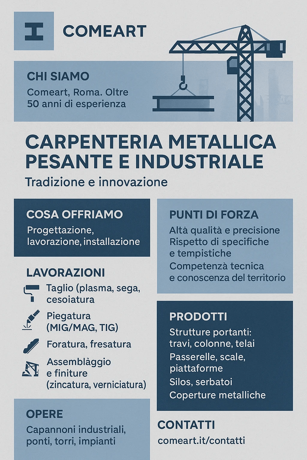Infografica carpenteria metallica pesante industriale a Roma